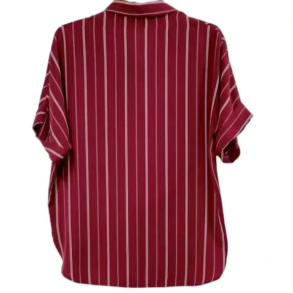 Forever 21 Women's Maroon/White Striped Short Sleeve T-Shirt Size M - Picture 2 of 4